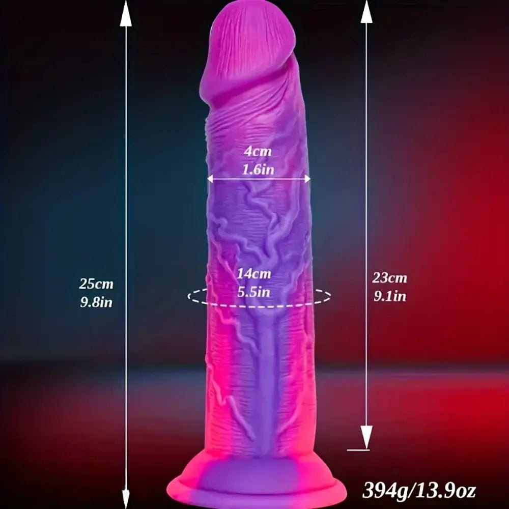 Large silicone dildo in a mixed color gradient finish, photo 3
