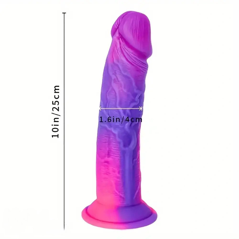 Large silicone dildo in a mixed color gradient finish, photo 6