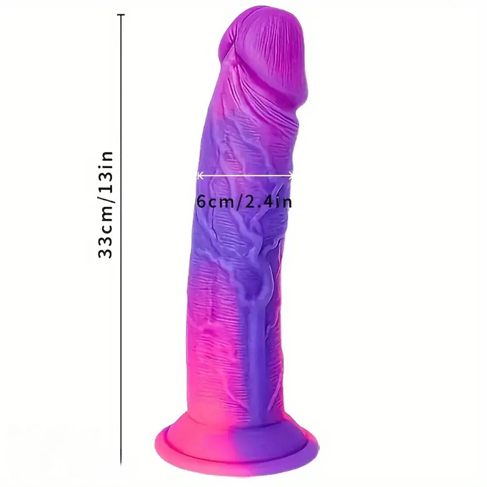 Large silicone dildo in a mixed color gradient finish, photo 7