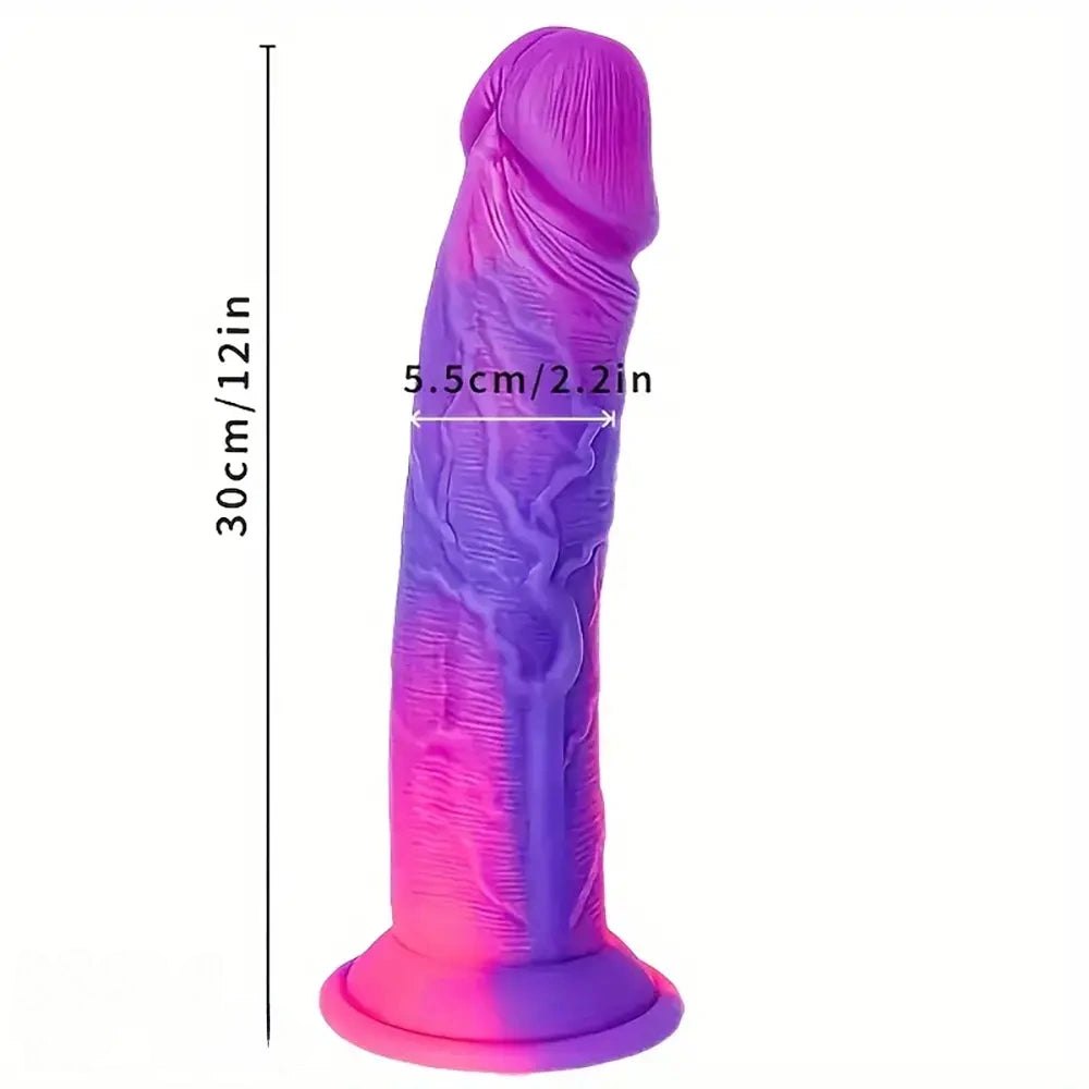 Large silicone dildo in a mixed color gradient finish, photo 9