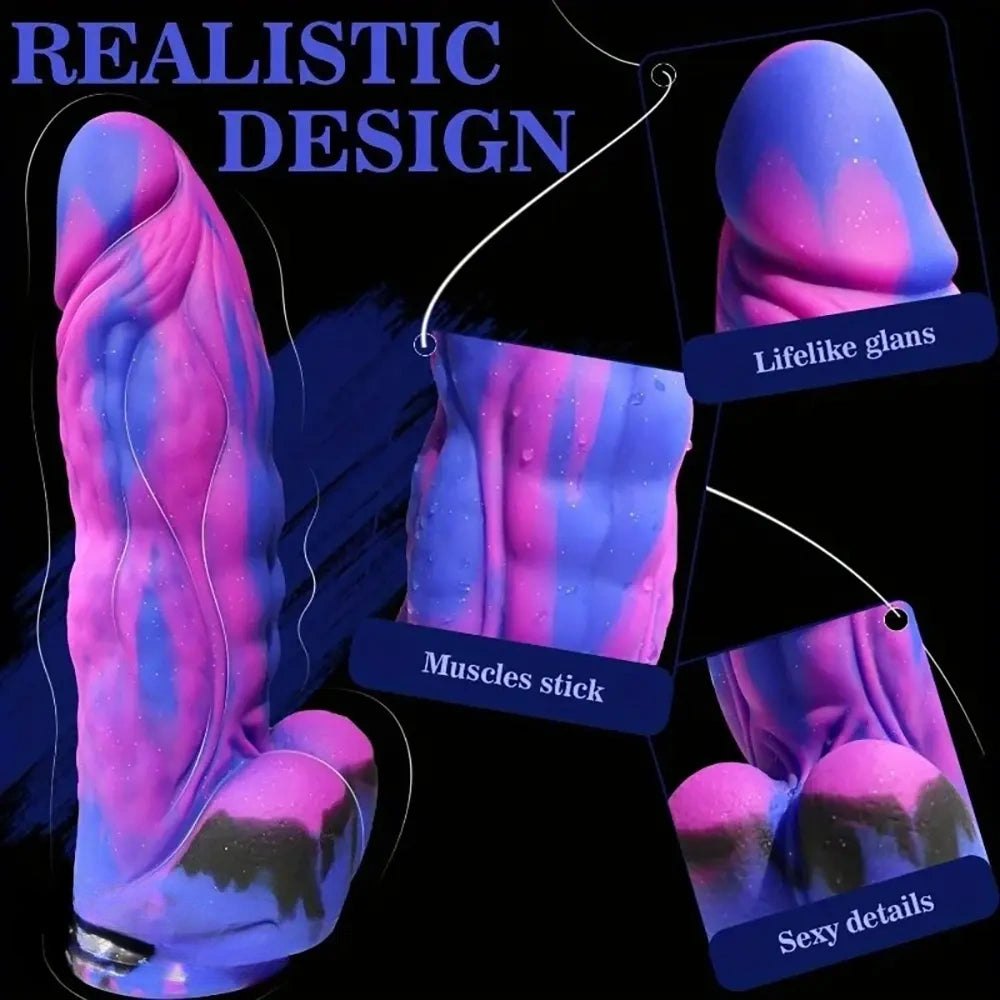 Mixed pink blue black thick silicone dildo, photo 4