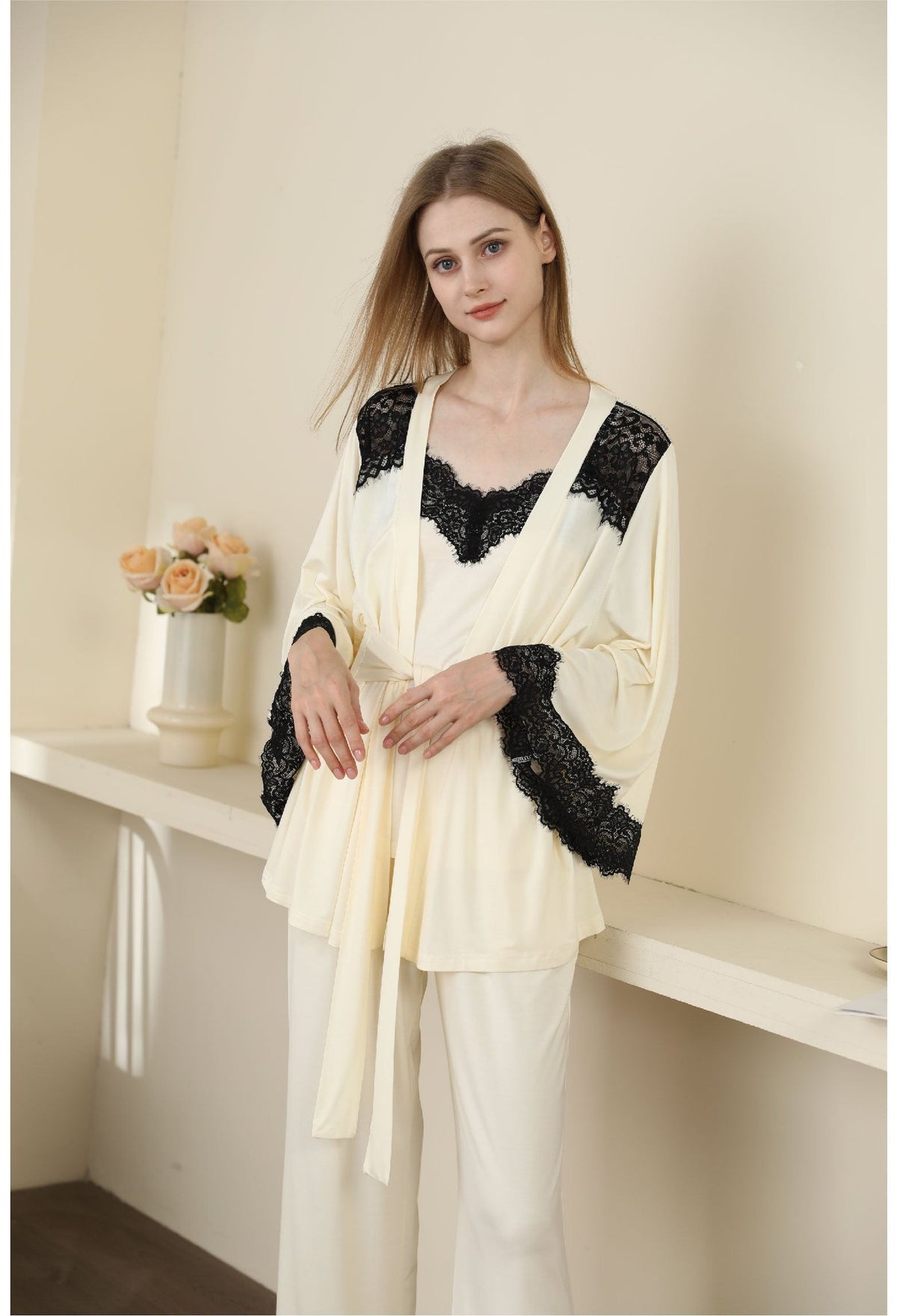 Modal lace backless camisole robe set, photo 1