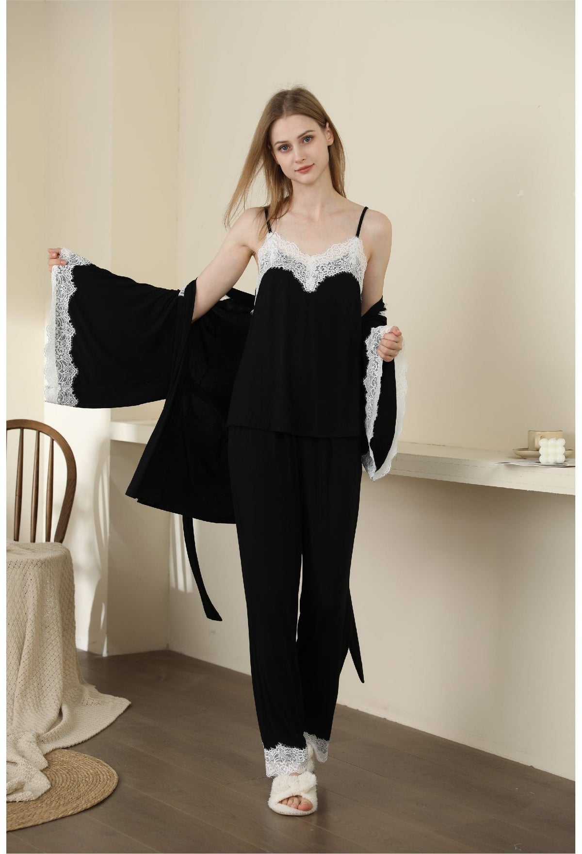 Modal lace backless camisole robe set, photo 5