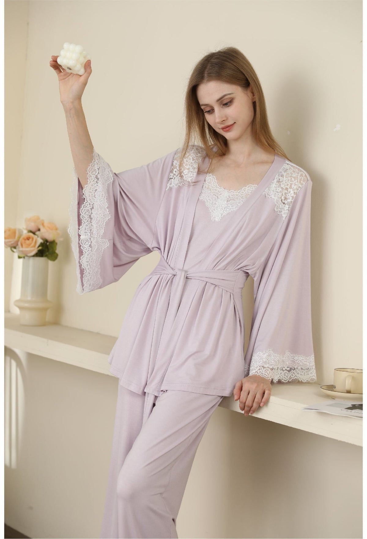Modal lace backless camisole robe set, photo 9