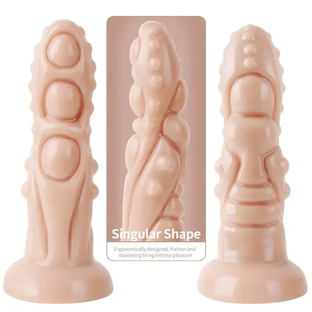 Flesh tone fantasy dildo with textured shaft, photo 3