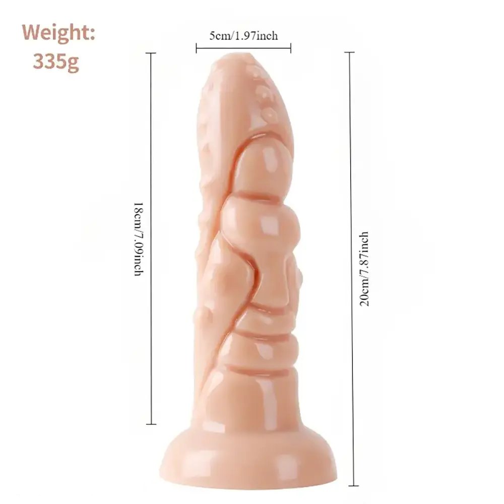 Flesh tone fantasy dildo with textured shaft, photo 5