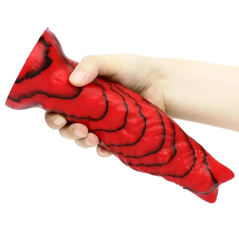 Red and black textured monster fantasy dildo, photo 3