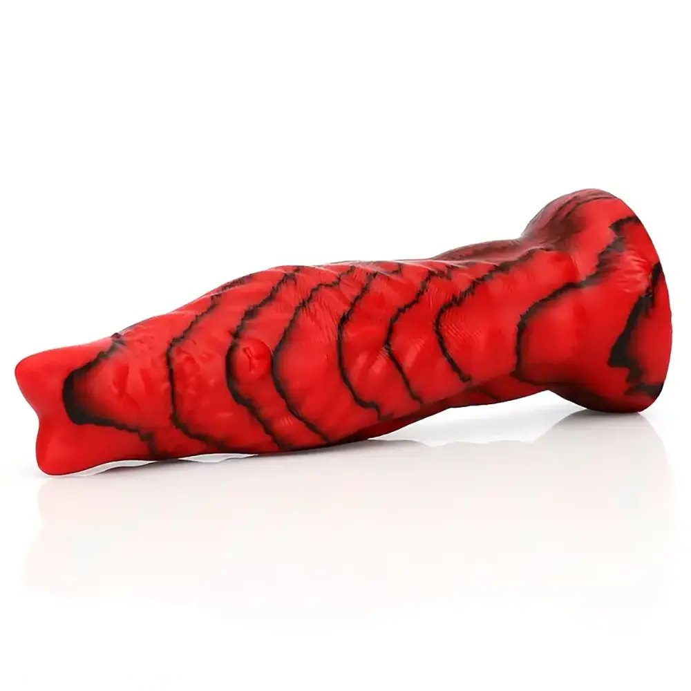 Red and black textured monster fantasy dildo, photo 4