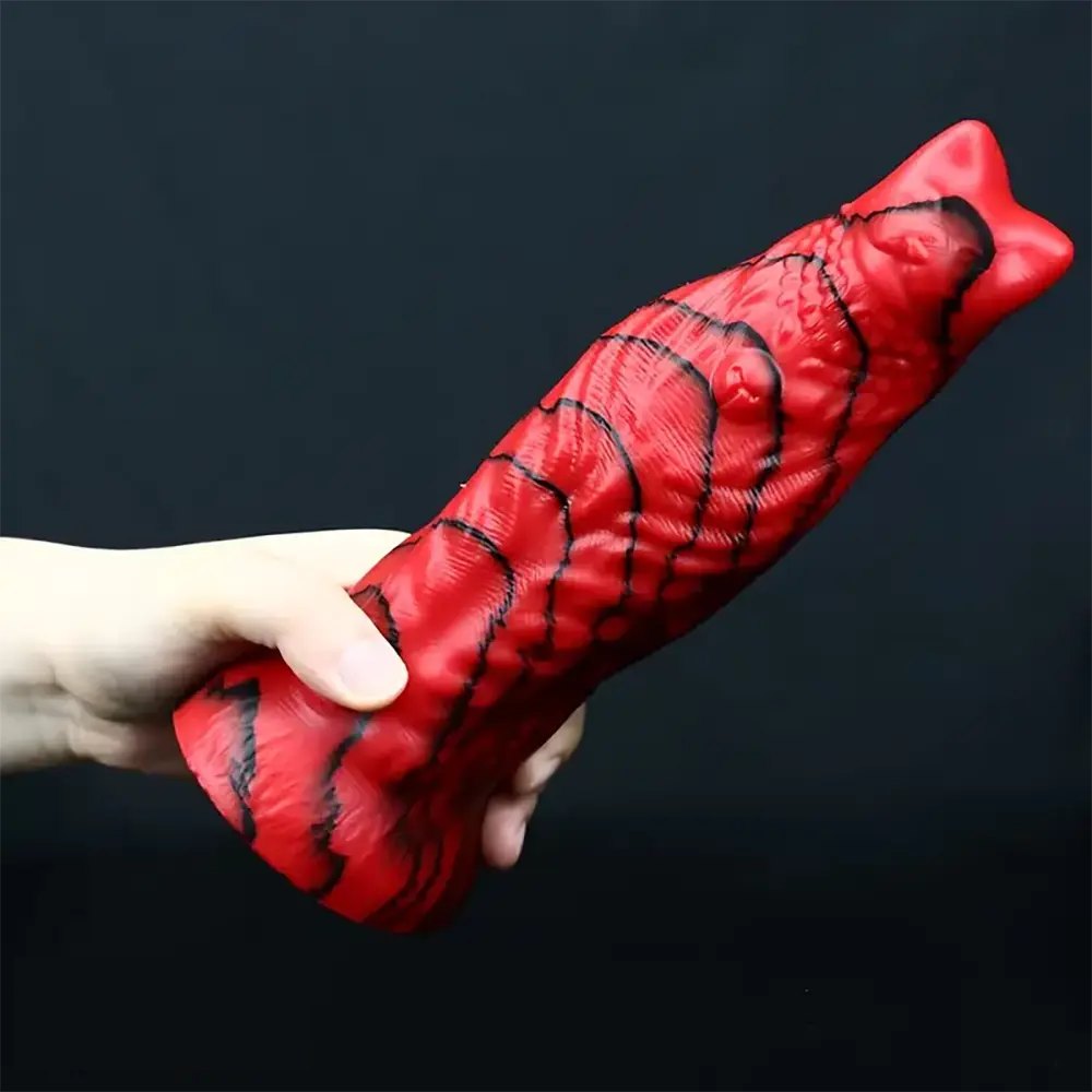 Red and black textured monster fantasy dildo, photo 5