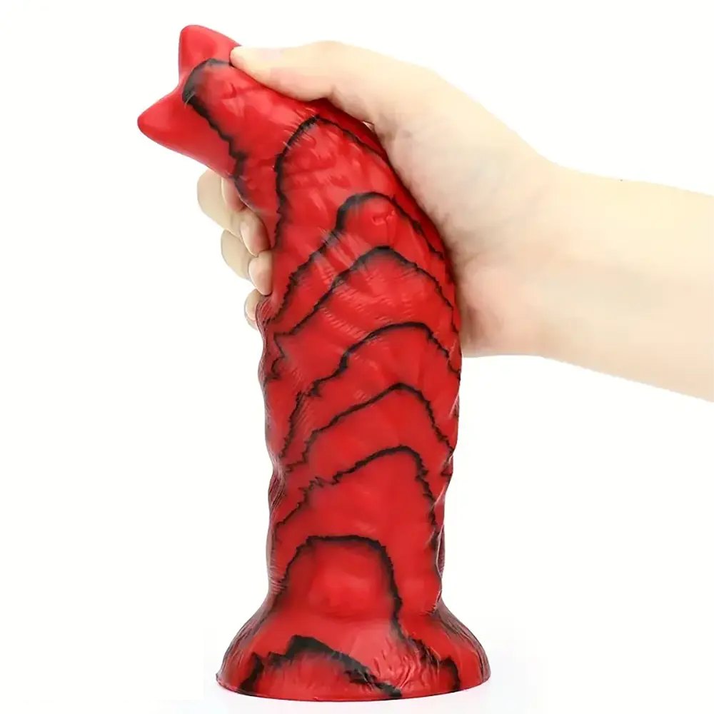 Red and black textured monster fantasy dildo, photo 8
