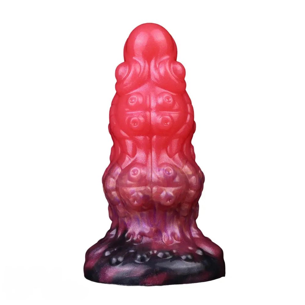 Red monster silicone fantasy dildo with suction base, photo 3