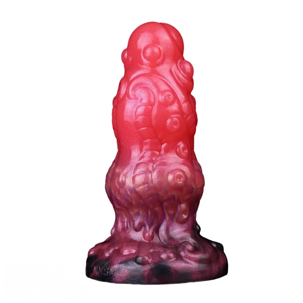 Red monster silicone fantasy dildo with suction base, photo 5