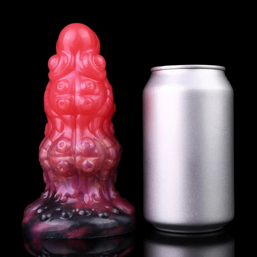 Red monster silicone fantasy dildo with suction base, photo 7
