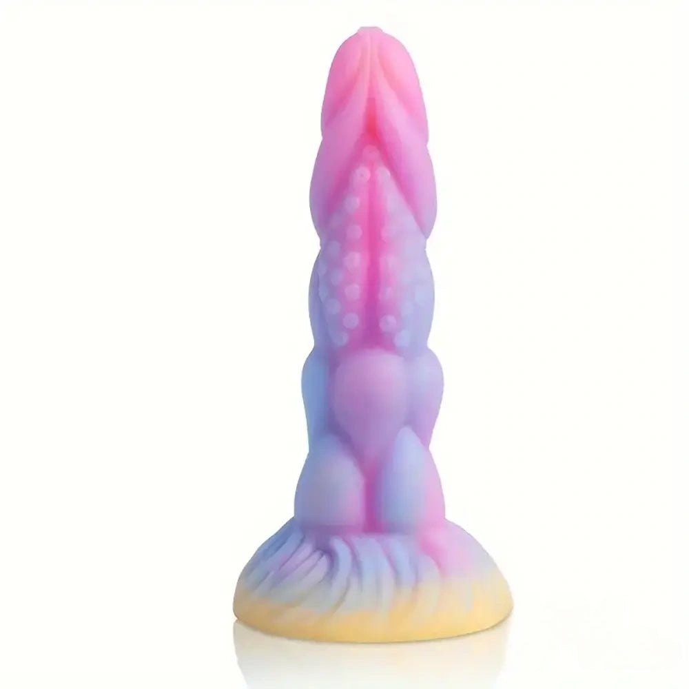Knotted ridged silicone fantasy dildo with suction cup base, photo 1