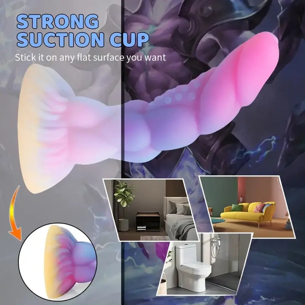 Knotted ridged silicone fantasy dildo with suction cup base, photo 3