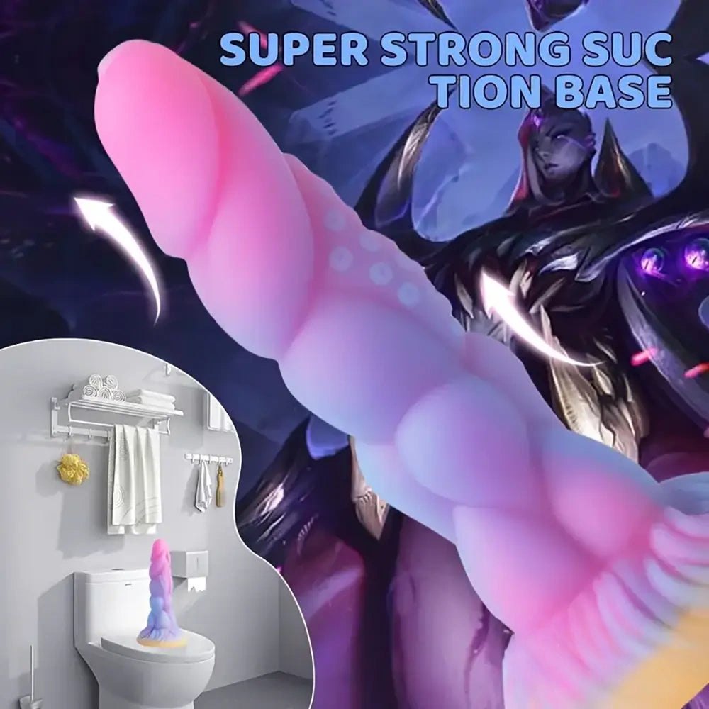 Knotted ridged silicone fantasy dildo with suction cup base, photo 4