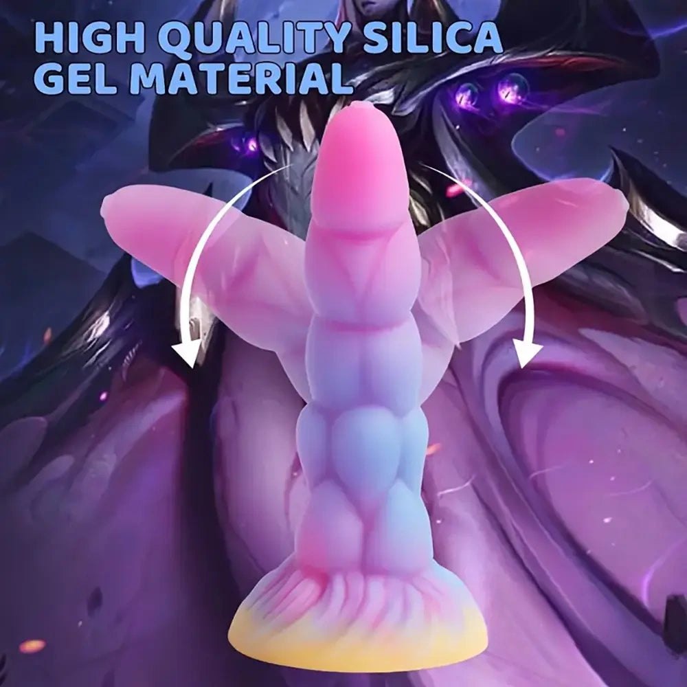 Knotted ridged silicone fantasy dildo with suction cup base, photo 5