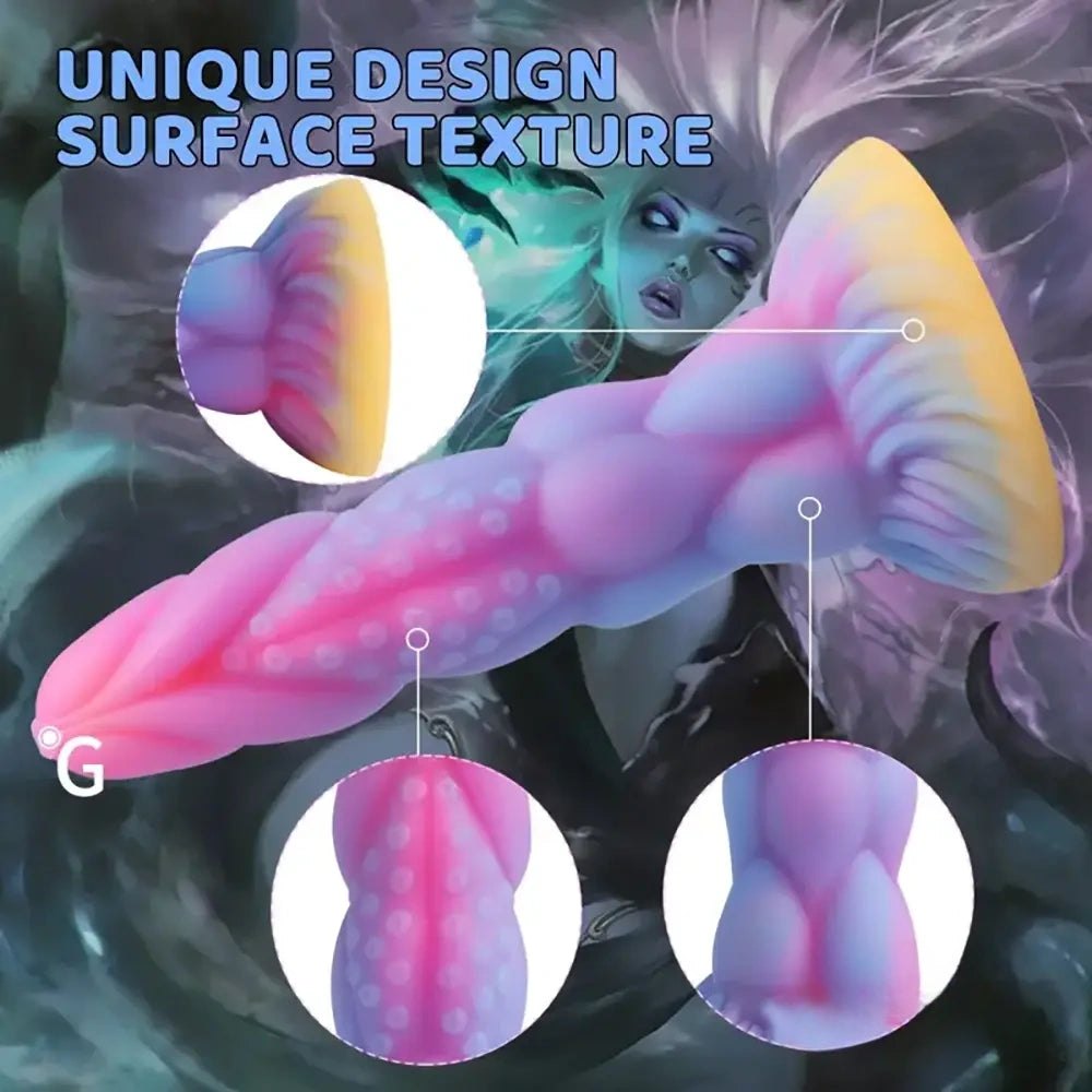 Knotted ridged silicone fantasy dildo with suction cup base, photo 6