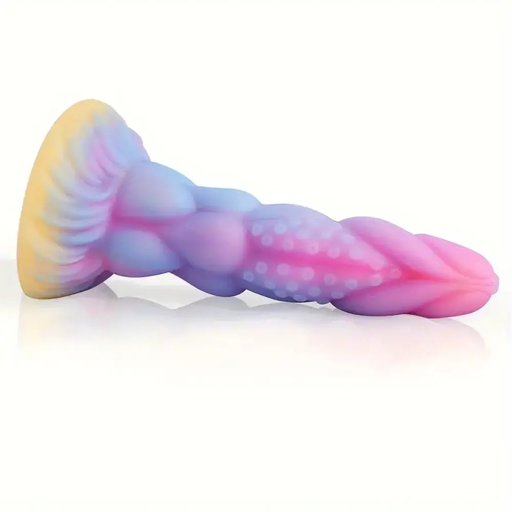 Knotted ridged silicone fantasy dildo with suction cup base, photo 8