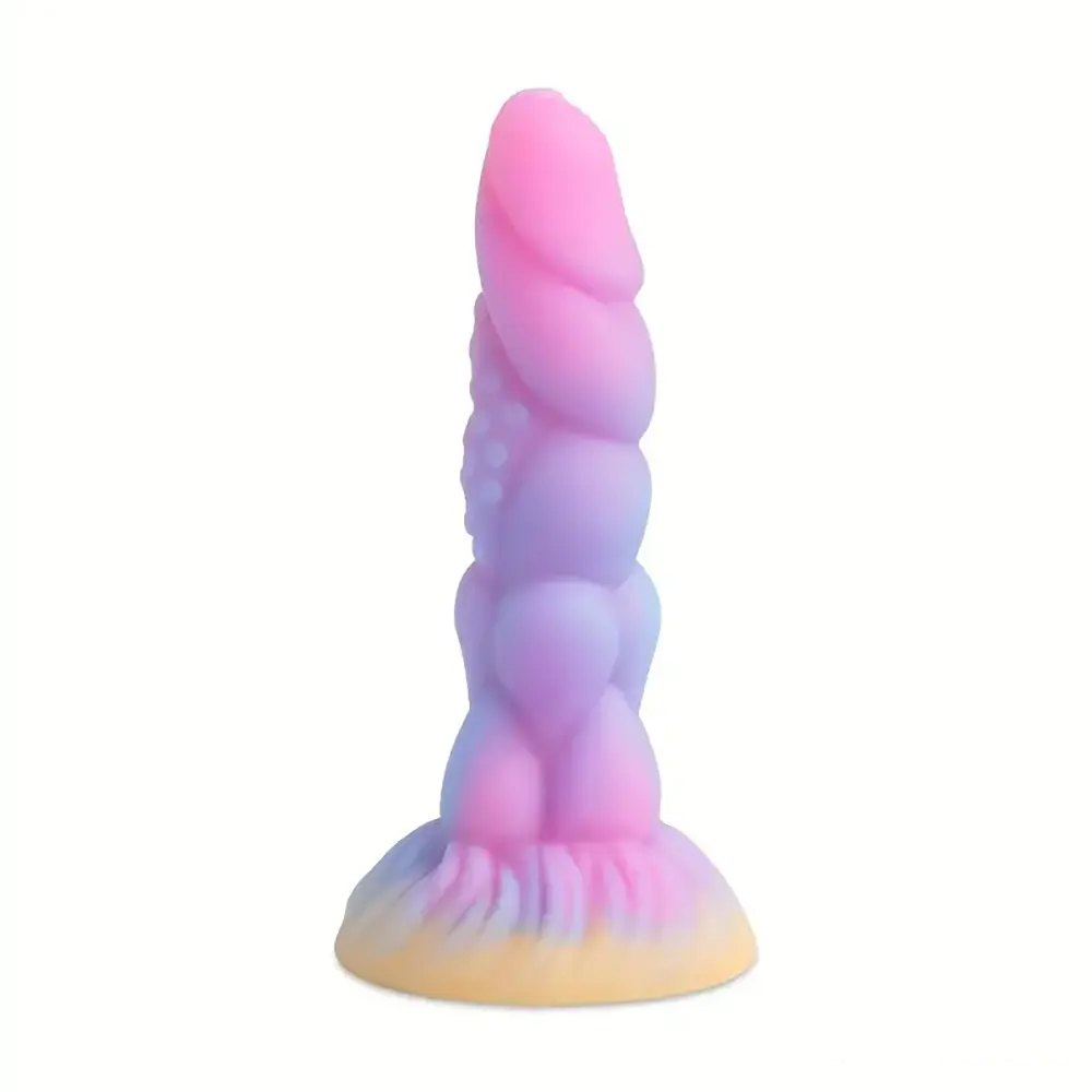 Knotted ridged silicone fantasy dildo with suction cup base, photo 9
