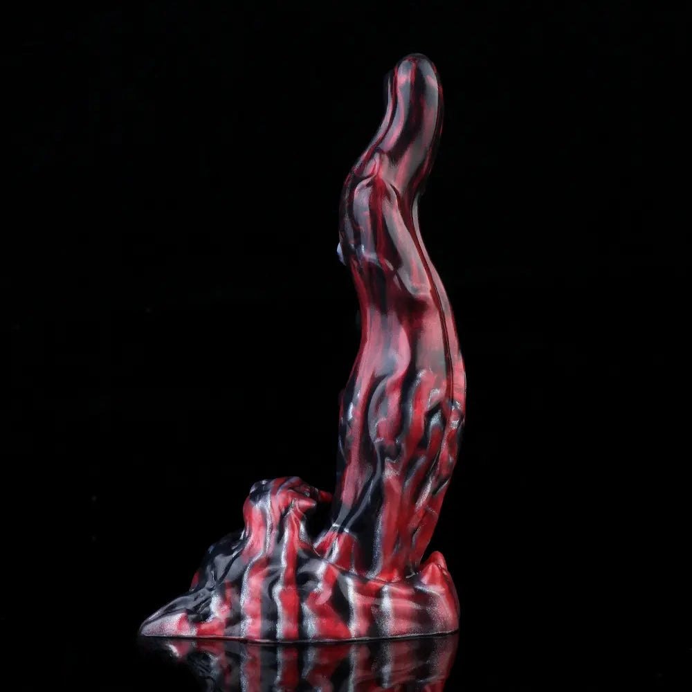 Red and black marbled silicone creature fantasy dildo, photo 10