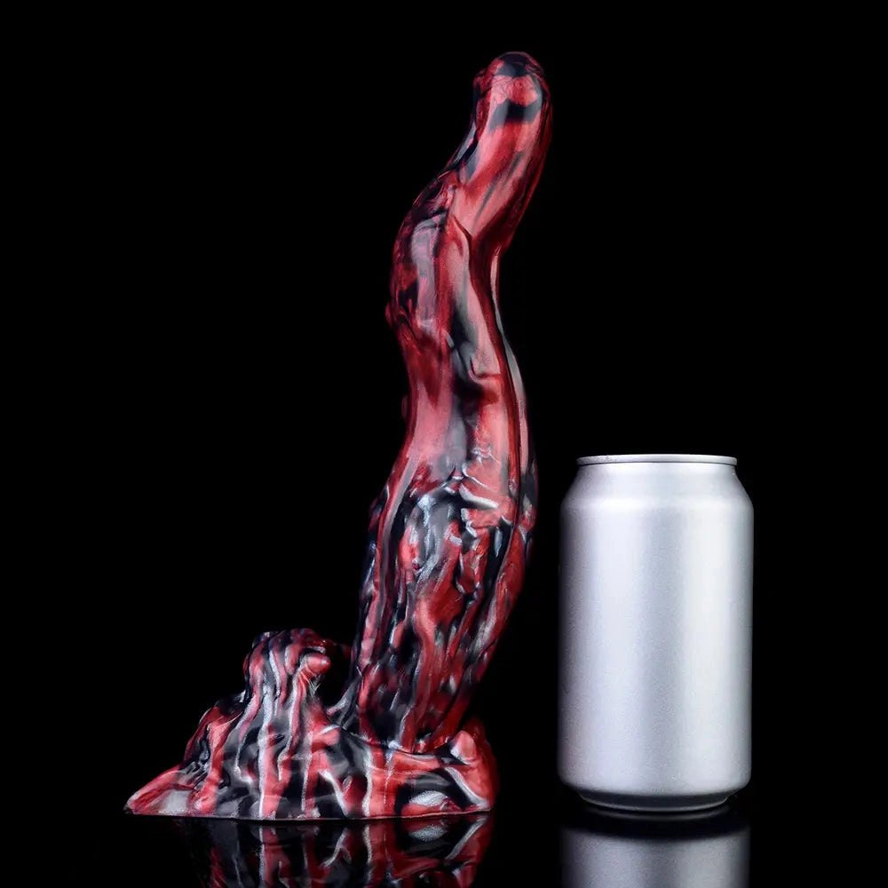 Red and black marbled silicone creature fantasy dildo, photo 12