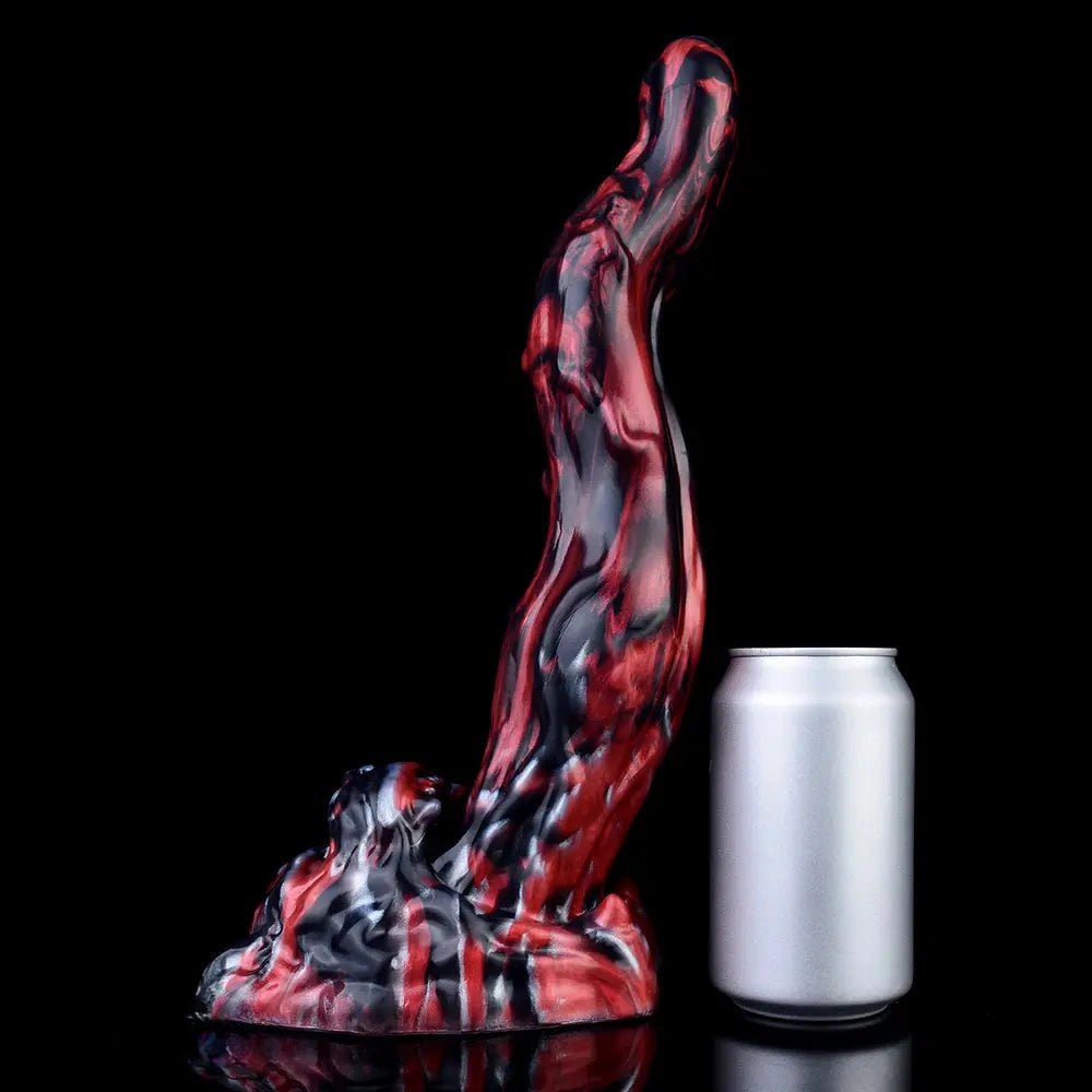 Red and black marbled silicone creature fantasy dildo, photo 15