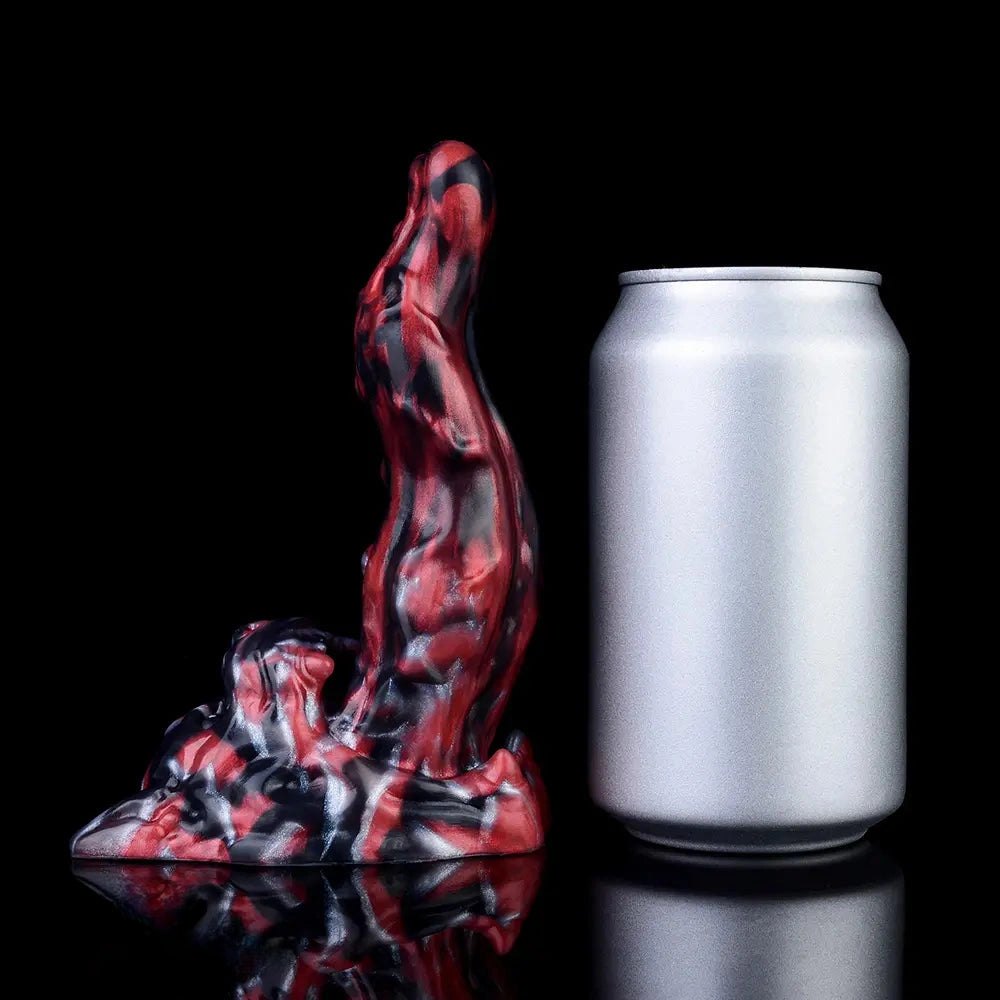 Red and black marbled silicone creature fantasy dildo, photo 7