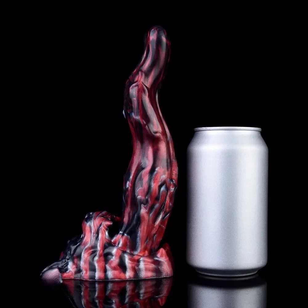 Red and black marbled silicone creature fantasy dildo, photo 9
