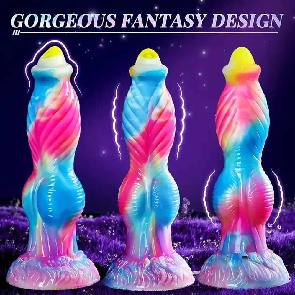Colorful galaxy swirl silicone fantasy monster dildo, photo 2