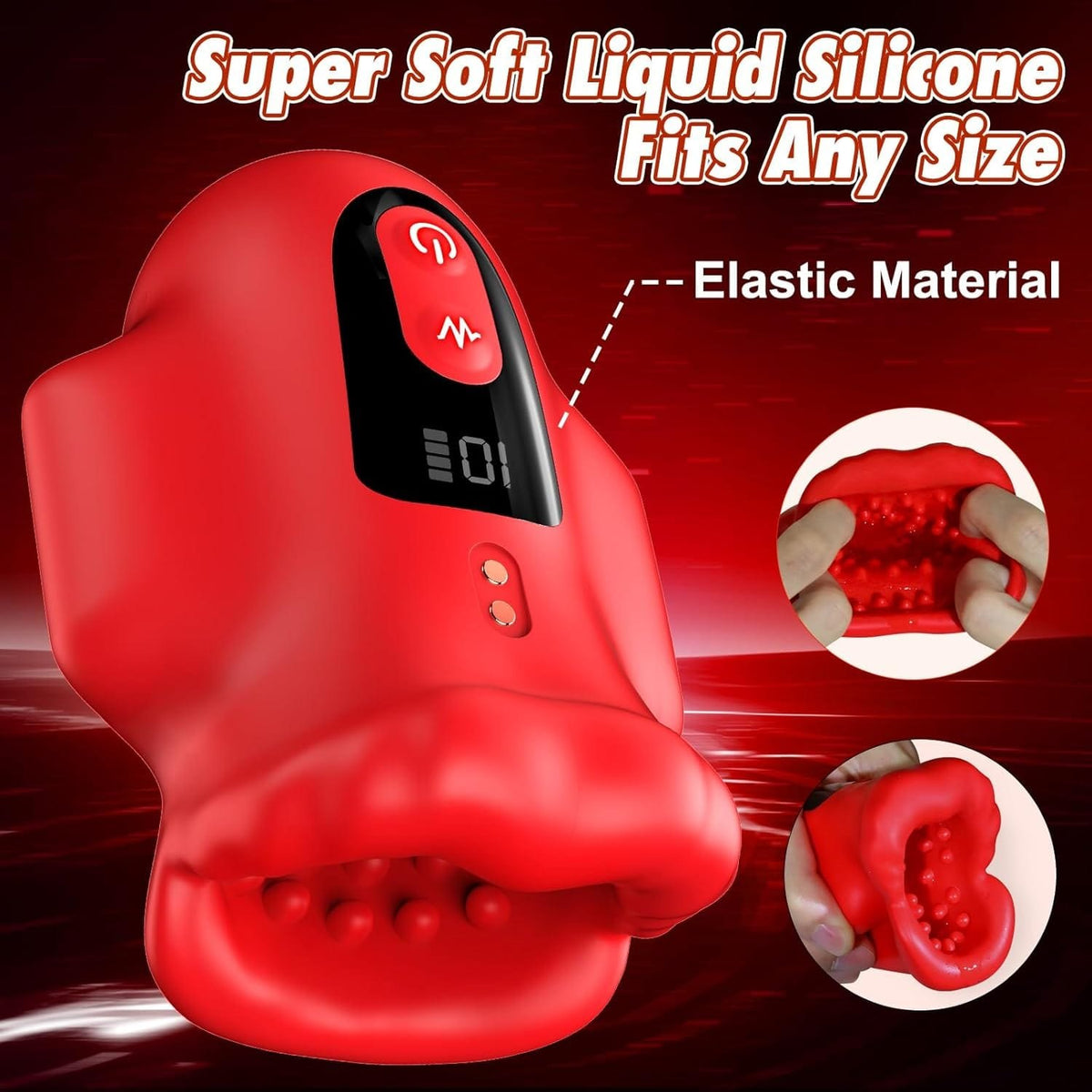 Red mouth wrap penis vibrator with LCD display, photo 4