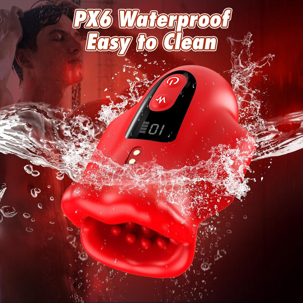 Red mouth wrap penis vibrator with LCD display, photo 5