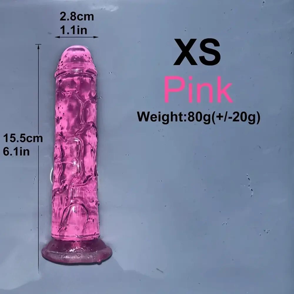 Pink multi-color jelly realistic dildo with suction cup base