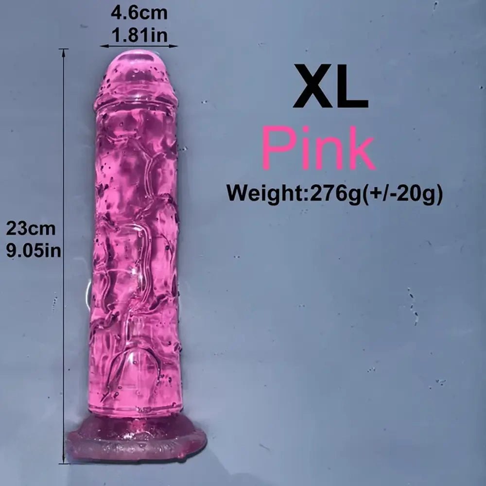 Pink multi-color jelly realistic dildo with suction cup base