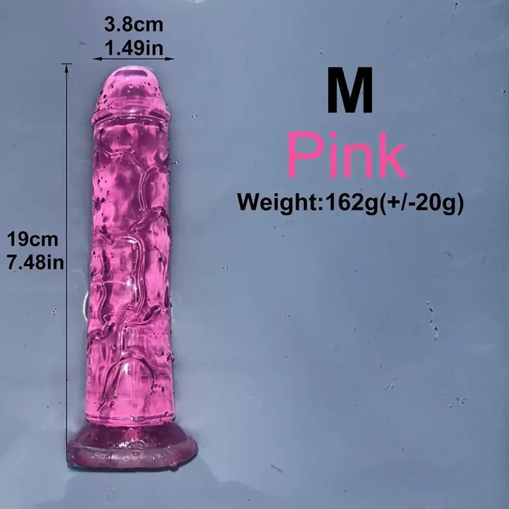 Pink multi-color jelly realistic dildo with suction cup base