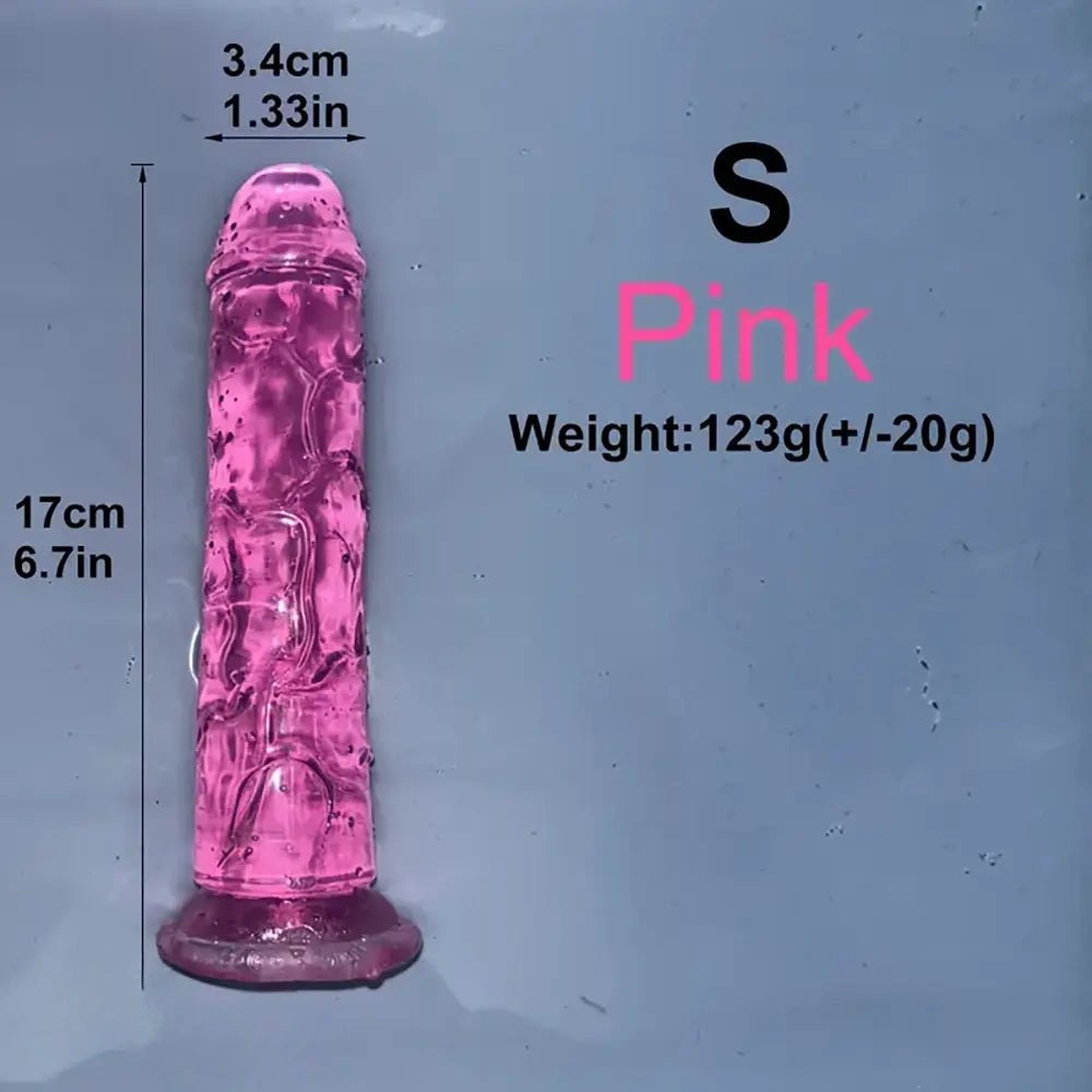 Pink multi-color jelly realistic dildo with suction cup base