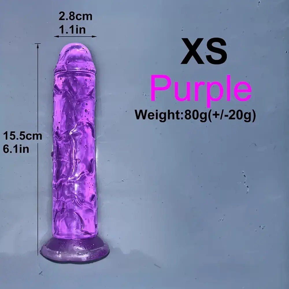 Purple multi-color jelly realistic dildo with suction cup base