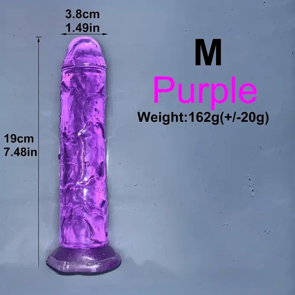 Purple multi-color jelly realistic dildo with suction cup base