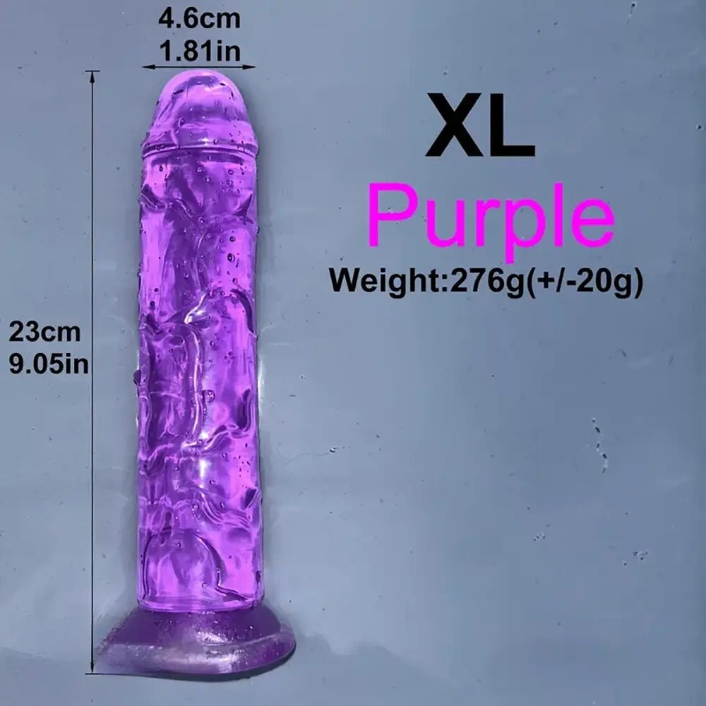 Purple multi-color jelly realistic dildo with suction cup base