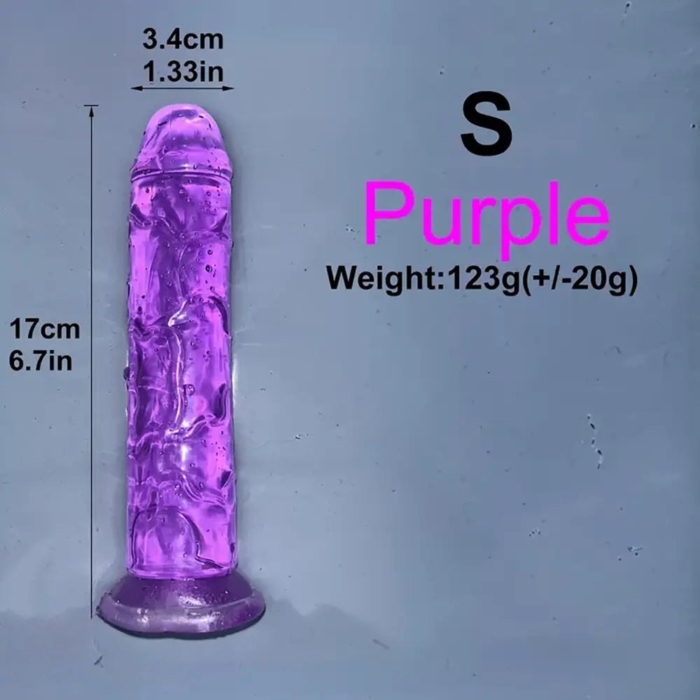 Purple multi-color jelly realistic dildo with suction cup base