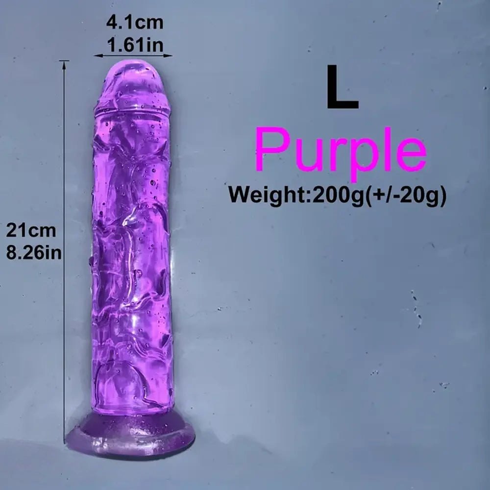 Purple multi-color jelly realistic dildo with suction cup base