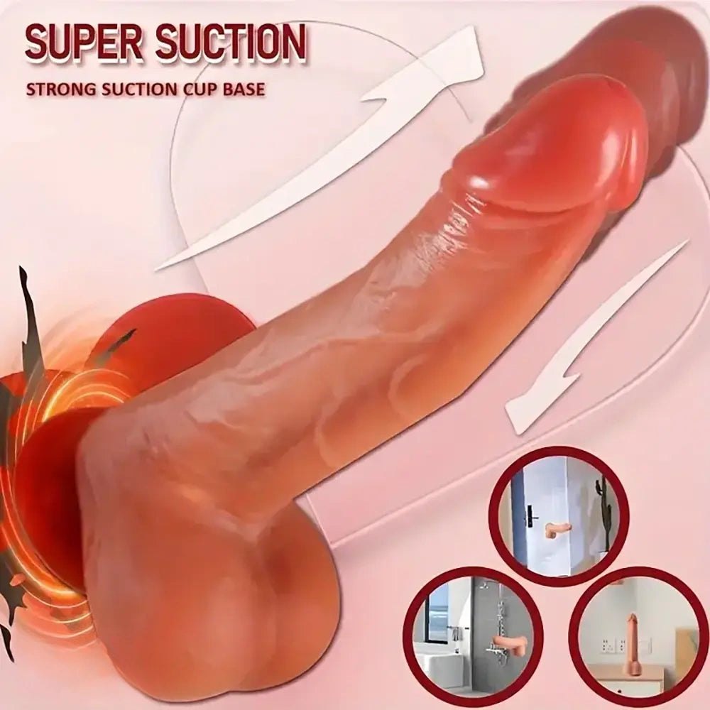 Brown dual-tone vibrating thrusting dildo