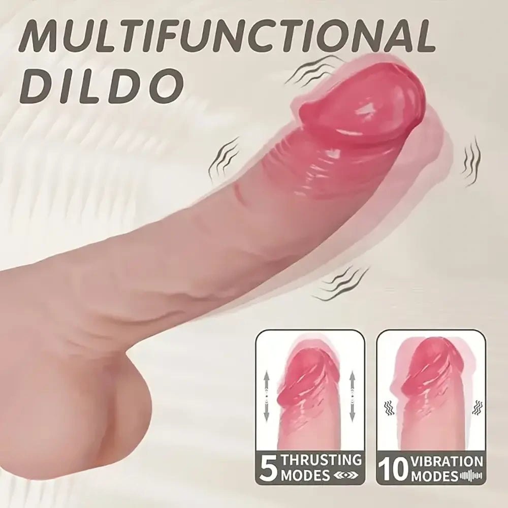 Flesh dual-tone vibrating thrusting dildo