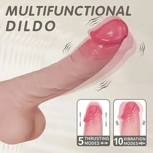 Flesh dual-tone vibrating thrusting dildo