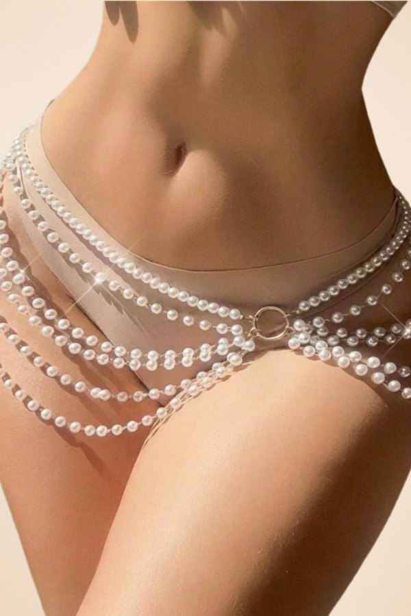 Multi strand faux pearl oring belly chain, photo 1
