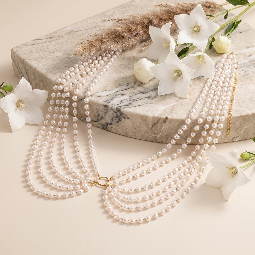 Multi strand faux pearl oring belly chain, photo 2