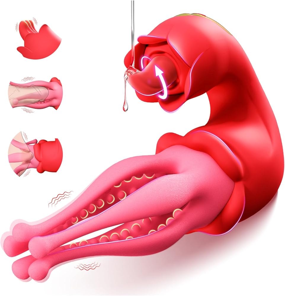 Red and pink flexible tongue clit stimulator, photo 1