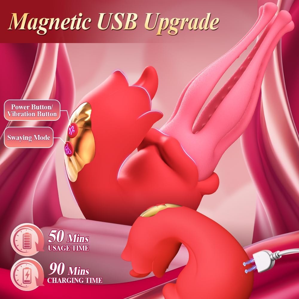 Red and pink flexible tongue clit stimulator, photo 8