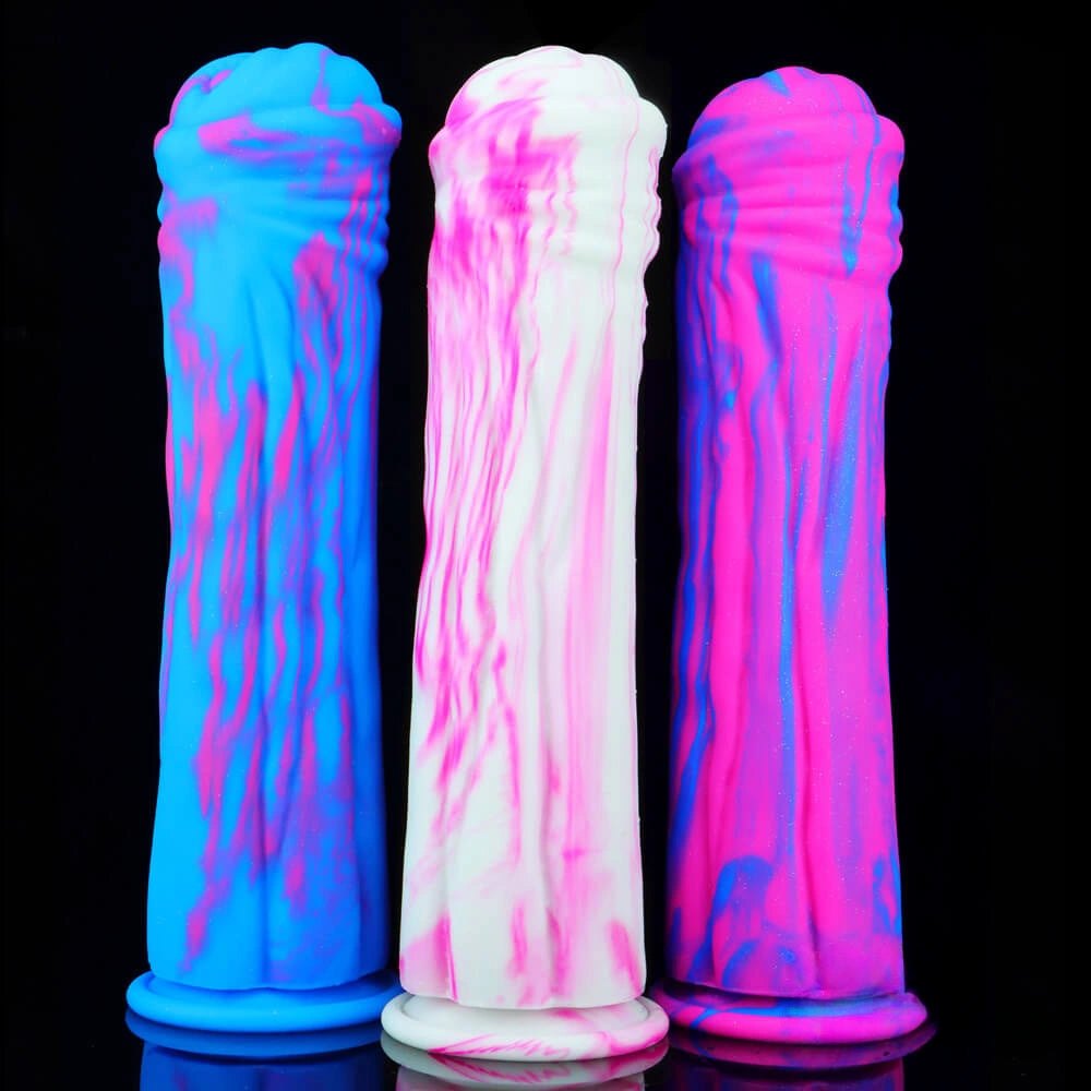 Multicolor marbled liquid silicone animal-style dildo, photo 1