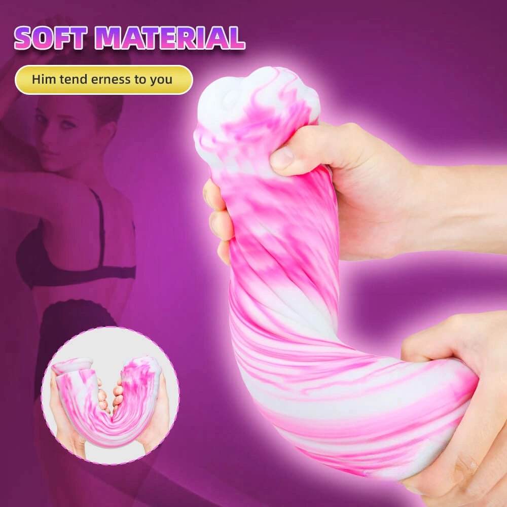 Multicolor marbled liquid silicone animal-style dildo, photo 5